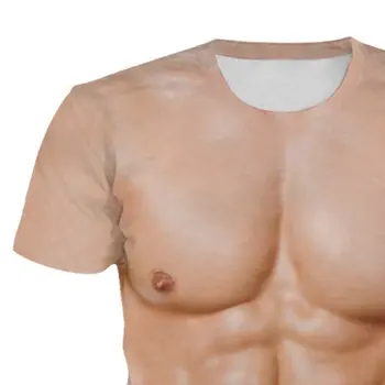 3D Atspausdintas T-Shirt Kultūrizmo Imituojamas Raumenų Tatuiruotė Marškinėliai Atsitiktinis Nuogas Odos Krūtinės Raumenų Marškinėliai, Juokinga Trumpas-Rankovės Medžiaga
