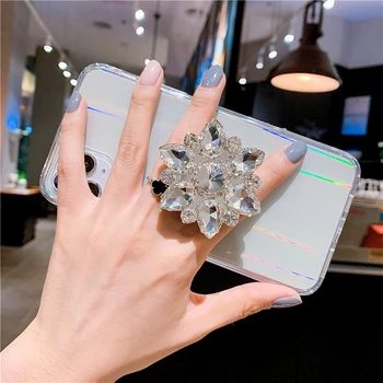 3D Blizgučiai Lazerio Skaidrus Deimantas Savininkas Telefono dėklas Skirtas iphone 12Pro MAX 11Pro XS MAX XR X 7 8 Plius Kristalų Stovėti Bling Dangtis