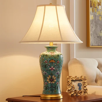 46x70cm Kinijos Amerikietiško Stiliaus Žalia Gėlė Keramikos Stalo Lempa Gyvenimo Kambario, Miegamasis, Naktiniai staleliai, Lempa Kaime Didelio Stalo Lempa