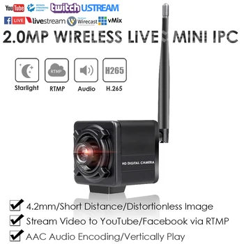 4K 8.0 MP Belaidžio WiFi Distortionless Mini Cube Live Transliacijos IP Kameros Streaming Live Video YouTube/Facebook iki RTMP WAudio
