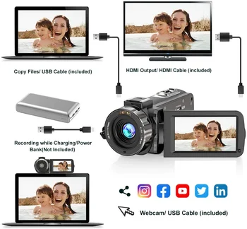 4K UHD Vaizdo Kamera WiFi Naktinio Matymo Vlogging-Live Transliacijos 48MP 3.0 Colių IPS Talpinė Jutikliniu Ekranu Su Stabilizatorius