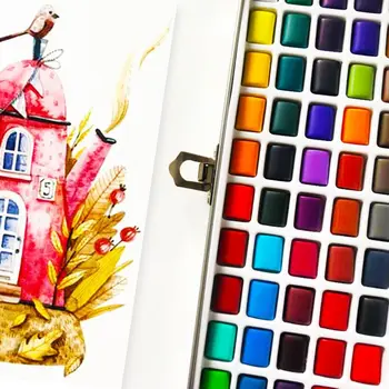 50 Spalvų Kieto Akvarelės Dažų Pigmentas Nustatyti Nešiojamų Metalo Langelį Pradedančiųjų Piešimo Meno Reikmenys