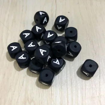 500PCS silikono raidėmis karoliukų, juoda