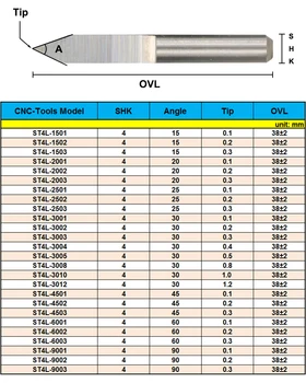 5vnt 4mm Karka V bitų CNC Milling Cutters Karbido Graviravimas, Drožyba Įrankiai, Medžio Apdirbimo PVC Akrilo CNC Maršrutizatorius Bitai