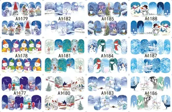 60 lapų sumaišyti dizaino Kalėdų vandens perdavimo nagų dailės dekoracijos, lipdukai lipdukai žiemos stiliaus nagai prekių įrankis 1129-1188
