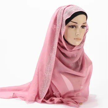 75*180cm musulmonų moterys diamond blizgučiai medvilnės hijab šalikas islamo skarelė foulard femme musulman ilgai ponios skaros