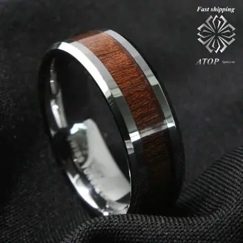 8mm Vyrų Volframo Karbido žiedas Medžio Apdaila Nupjautas Vestuvių Juostoje Žiedas Nemokamas Pristatymas