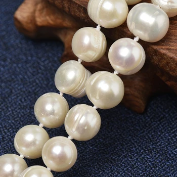 9-10 mm Natūralių perlų Vėrinys su Perlu paties dydžio, Ovalo formos, šviesiai Geltona spalva pearl