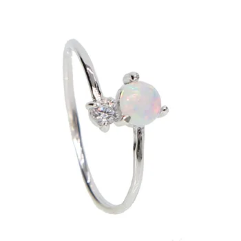 925 sterling silver rose sidabro spalvos, mielas opal granulių Reguliuojamas moterų mažai skanėstas atidarymo žiedas