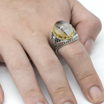 925 sterlingas sidabro žiedas vyrams vandenyno agato akmens žiedas pirmininko akmens spinel vyrų aukštos papuošalai