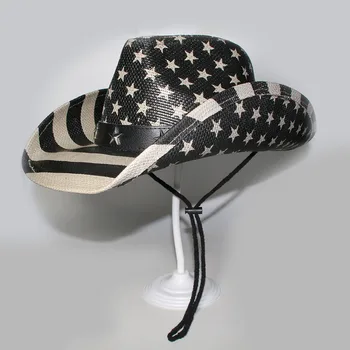 A181 Suaugusiųjų Saulės Skrybėlės Amerikos Nacionalinės Vėliavos Nepriklausomybės Diena Kepurės Juostelės Vakarų Kaubojus Saulės Skrybėlės Dažų Purškimo Sunku Šiaudų Reguliuoti
