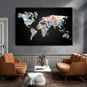 Abstrakti Pasaulio Žemėlapyje Sienos Menas Drobė Paveikslų Pinigų, Žemėlapių, Plakatų ir grafikos Sienos Nuotraukas Kambarį Namo Sienos Cuadros Dekoras