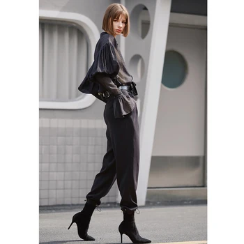 AEL Krovinių Kelnės Moterims Atsitiktinis Juoda Aukštos Juosmens, Palaidi Moterų Kelnės Gotikos Stiliaus Streetwear Ponios Capri Kelnės