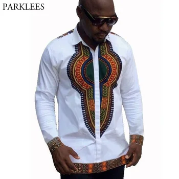 Afrikos Spausdinti Dashiki Marškinėliai Vyrams 2018 Visiškai Nauja, Ilgomis Rankovėmis Chemise Homme Atsitiktinis Mygtuką Suknelė Marškiniai Afrikos Viršūnių Drabužiai