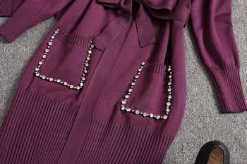 ALPHALMODA Rankų Diamond Prabanga Moterų Mezgimo Cardigan Megztinis Kelnės 3pcs Kostiumas Ponios Žiemos Mados Drabužių Rinkinys