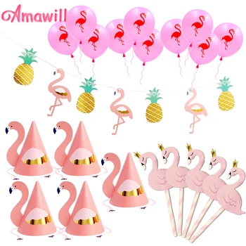 Amawill Flamingo Popieriaus Starta Šalies Skrybėlės, Rožinis Tortas Toppers 