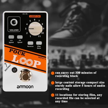Ammoon POCK LINIJOS Looper Gitaros Efektu Pedalas 11 Loopers Maks.330mins Įrašymo Metu Remia 1/2 & 2X Greičio Peržiūros Atvirkštinį