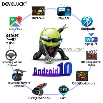 Android 10.0 2 din Automobilio Radijo Multimedia Vaizdo Grotuvas 