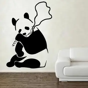 Animacinių Filmų Banksy Panda Rūkymas Piktžolių Siena Lipdukas Miegamasis Kambarys Gatvės Kultūros Graffitti Street Gyvūnų Sienos Vinilo Decal