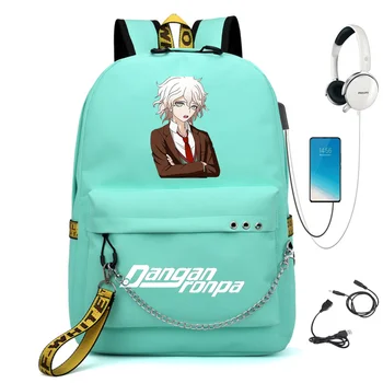 Anime Danganronpa: Trigger Happy Grandinės Kuprinė Moterims USB Mokestis Drobės Studentų Kuprinė Už Paauglių Berniukų, Mergaičių Mokyklos Maišą