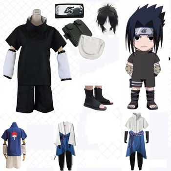 Anime Naruto Uchiha Sasuke Cosplay Kostiumai, 4 stilius Vyrams Išgalvotas Šalis Vienodus Komplektus, Perukai, Batai Rekvizitai Helovinas Drabužiai.