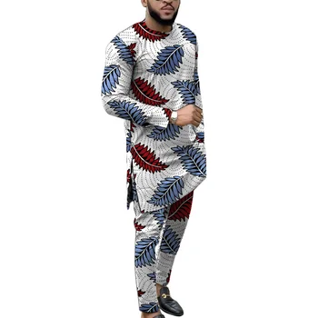 Ankara spausdinti ilgi marškinėliai kelnės šviesios spalvos ziajać rinkiniai vyras jaunikis kostiumai Afrikos mados drabužių šalis