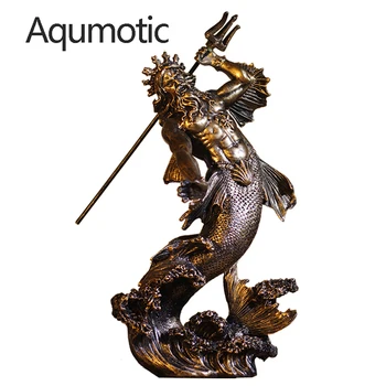 Aqumotic Poseidonas Apdaila Yra Fei Tri Dent Senovinių Graikų Mitologijoje Kariai Amatų Šventa Delfinų Pobūdžio Skulptūra