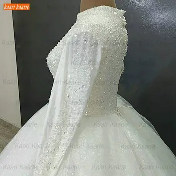 Arabijos Kristalų Vestuvių Chalatai ilgomis Rankovėmis, Hige Kaklo vestido de noiva 2021 Blizgančių Puošnios Nuotakos Suknelės Moterims vestido casamento