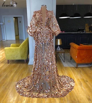 Arabų Iliuzija Champahme Vakaro Suknelės 2020 Ilgai Blizgančių Blizgančiais Prom Dresses Seksualus Vestidos Elegantes Inscenizacija Suknelės, Šaliai