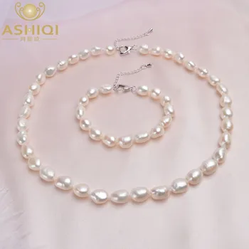 ASHIQI Baroko Natūralių perlų Papuošalų Rinkiniai Nekilnojamojo Gėlavandenių perlų Karoliai, apyrankės moterims, Naujas