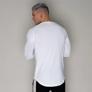 Atsitiktinis ilgomis rankovėmis marškinėliai Vyrams Gimnastikos Fitneso T-shirt Vyrai Mokymo Treniruotės Medvilnės Slim Tees Viršūnes Rudenį Naujas Baltos spalvos Mados Drabužiai