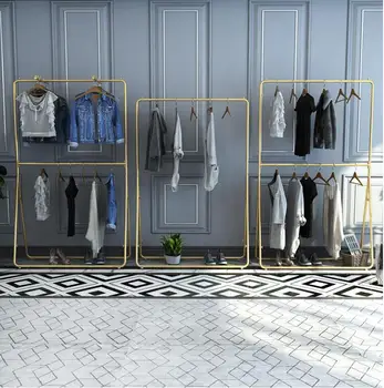 Aukso display rack, grindų montuojamas prie sienos montuojamas priekyje montuojamas šone montuojamas ekranas stovo drabužių parduotuvė