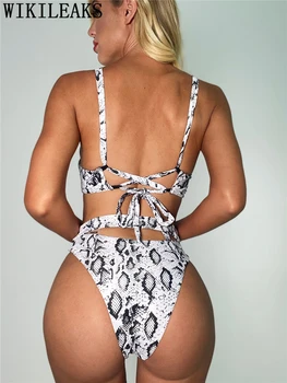 Aukštos juosmens bikini viršų, seksualus bikini push up Gyvatė spausdinti dizaineris swimsuit moterys string bikini tanga brazilijos 2 dalių rinkinys moterims