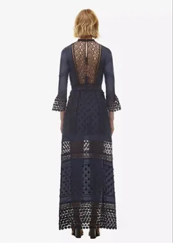 Aukštos klasės custom sp (mėlynos spalvos nėrinių ilgomis rankovėmis seksualus rudens moterys maxi suknelė 2019 mados kilimo ir tūpimo tako stiliaus moteris atsitiktinis suknelė