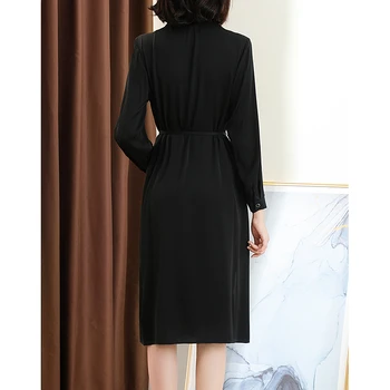 Aukštos Kokybės 93% Sunkiųjų Šilko Suknelė Moterims Laisvalaikio Stiliaus fiksuotoje padėtyje spausdinimo Varčias ilgomis Rankovėmis Suknelė Nauja Mada