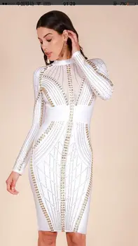 Aukštos Kokybės Moterų Sexy Ilgomis Rankovėmis Dygliuotos Juoda Balta Tvarstis Suknelė 2018 Suknelė Elegantiškas Dizaineris Įžymybė Šalis Suknelė