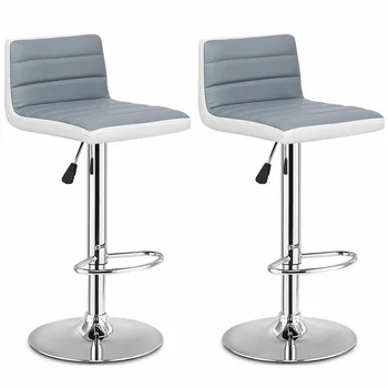 Aukštos Kokybės Rinkinys, 2 Reguliuojamos Pilkos spalvos PU Odos Baro Kėdės Patogios Reguliuojamo Aukščio Pasukama 360 Laipsnių Kėdės HW54929