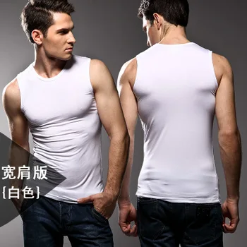 Aukštos kokybės! Vyriški modalinis vientisos spalvos apatiniai drabužiai prigludę vest lycra didelio elastingumo plačiai peties undershirts