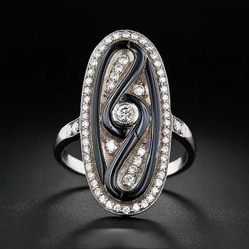 Aukščiausios Kokybės Bohemijos Juoda Akmens Žiedas, Mozaikos AAA Kristalų Didelis Ovalo formos Žiedai Moterims Vintage Papuošalai Vestuvių Žiedą Dovanų Didmeninės