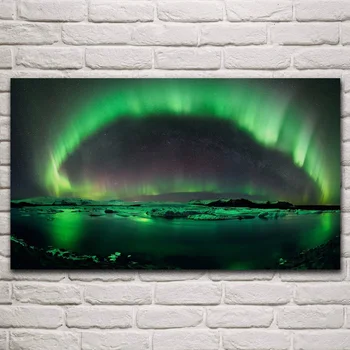 Aurora borealis ežerų šiaurės pašvaistė pobūdžio nightscape kambarį namų meno dekoro, sienų apdailos drobė audinys plakatai KM645