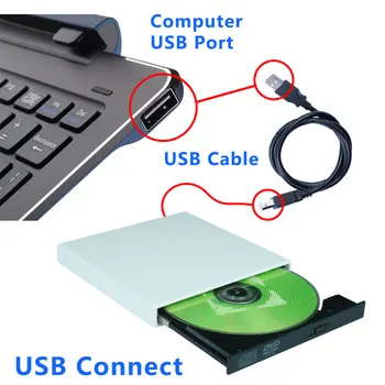 Auto USB 2.0 Portable Išorės Ultra Greitis CD-ROM, DVD Grotuvas, Vairuoti Automobilį Disko Parama 
