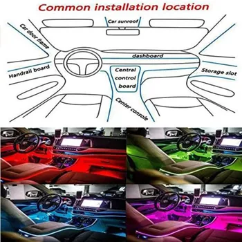 Automobilių EL Neonas, Juostelės 8M Garso Valdymo Šviesos RGB LED Dekoratyvinis Automobilių, Aplinkos Šviesos Auto Atmosfera Lempos Su 12V Lengvesni&USB Linija