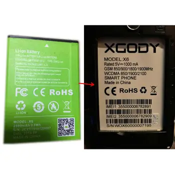 AVY Baterija XGODY X6 5.0 colių Mobiliojo Telefono Li-ion Baterijos 2500mAh