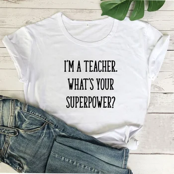 Aš esu Mokytojas, Juokingi Marškinėliai Moteris trumpomis Rankovėmis Tshirts Medvilnės O Moterys-kaklas Balti Marškinėliai, Femme Viršuje Camiseta Mujer