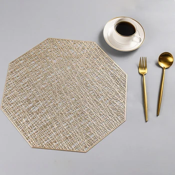 Aštuoniakampis Tuščiaviduriai PVC Gėrimų Padėkliukai Aukso Sidabriškai Placemat Dubenį Manteles Individuales Geometrinis Gėlių Dizaino Virtuvės Reikmenys