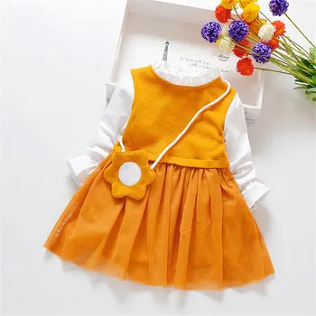Baby Girl Dress 1-4T ilgomis Rankovėmis Vaikų Tutu Sukneles Vaikai Princesė Dress Maišelį Mielas Pyplys Mergaičių Drabužių Sundress