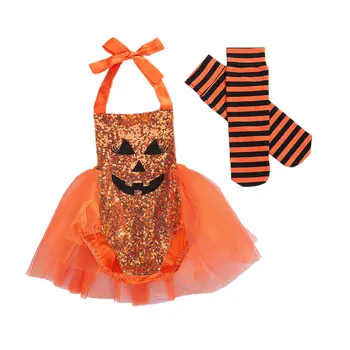 Baby Girl Helovinas CostumeCute Moliūgų Veido China Apynasrio Bodysuits Tutu Suknelė + Dryžuotos Kojinės 2vnt Komplektus 0-24M