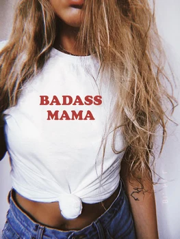 Badass Mama Laiškas Spausdinti Moterų Juokinga, Baltos spalvos marškinėliai trumpomis Rankovėmis Grunge Streetwear Vasaros Viršūnes Tumblr Harajuku Drabužių Camisetas