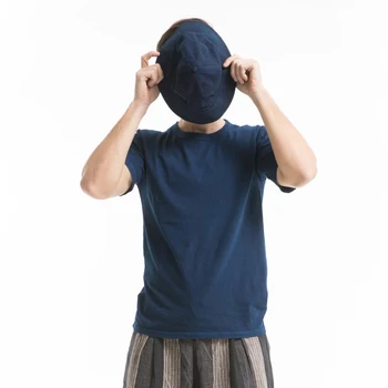 BADBOWL Aukštos Kokybės Medvilnės Indigo T-shirt Rankų darbo Augalų Dažai vyriški marškinėliai trumpomis Rankovėmis Apvalios Kaklo Japonijos Retro Stiliaus Viršūnes