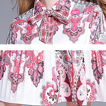 Banulin 2019 kilimo ir tūpimo Tako Dizaineris Rudens Dress Moterų ilgomis Rankovėmis Atsitiktinis Atostogų Pink Gėlių Spausdinti Plonas Elegantiškas Plisuotos Suknelė